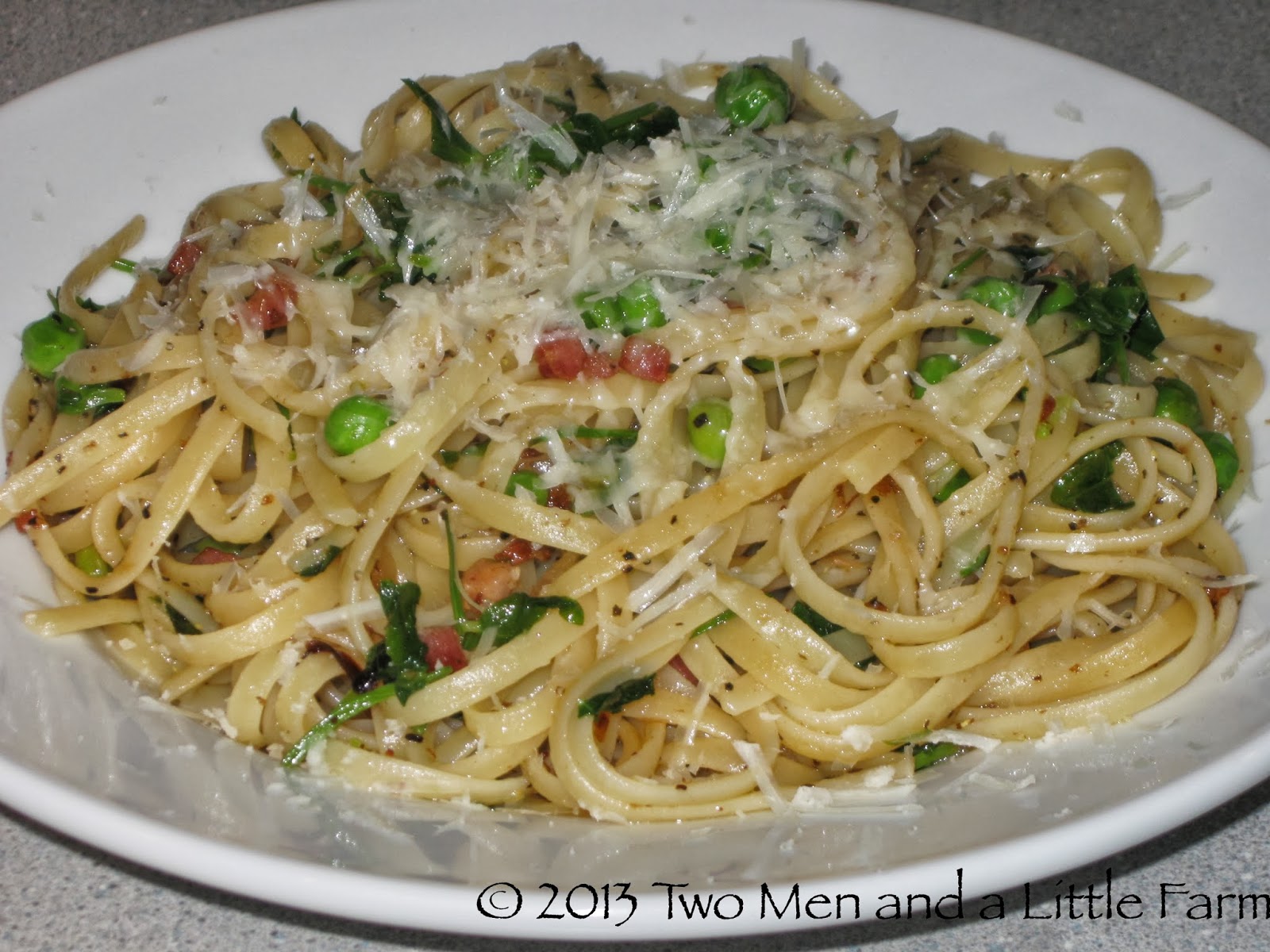 Two Men and a Little Farm THREE P PASTA (PANCETTA PEA PARMESAN) RECIPE