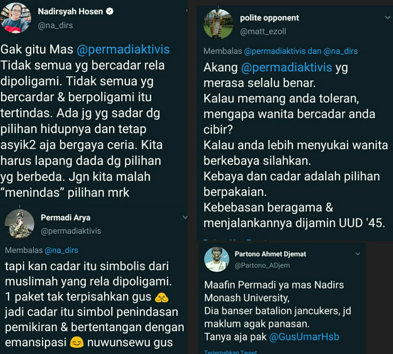 NGAWUR! Sebut Cadar Simbol Muslimah yang Rela Dipoligami