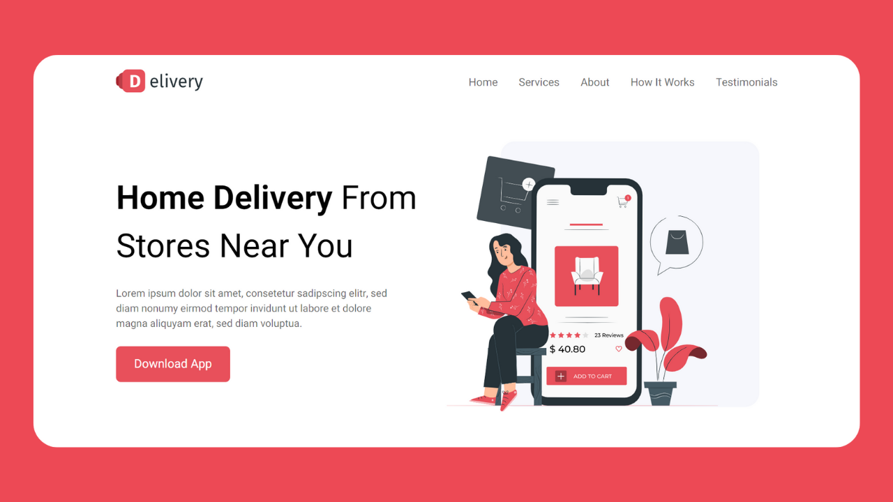 Delivery App Landing Page Using HTML and CSS Coding Power