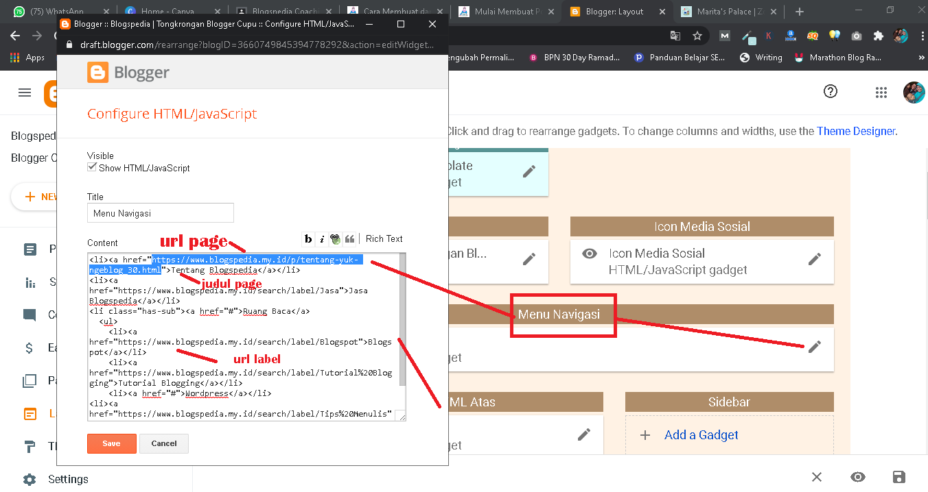 setting page di template custom