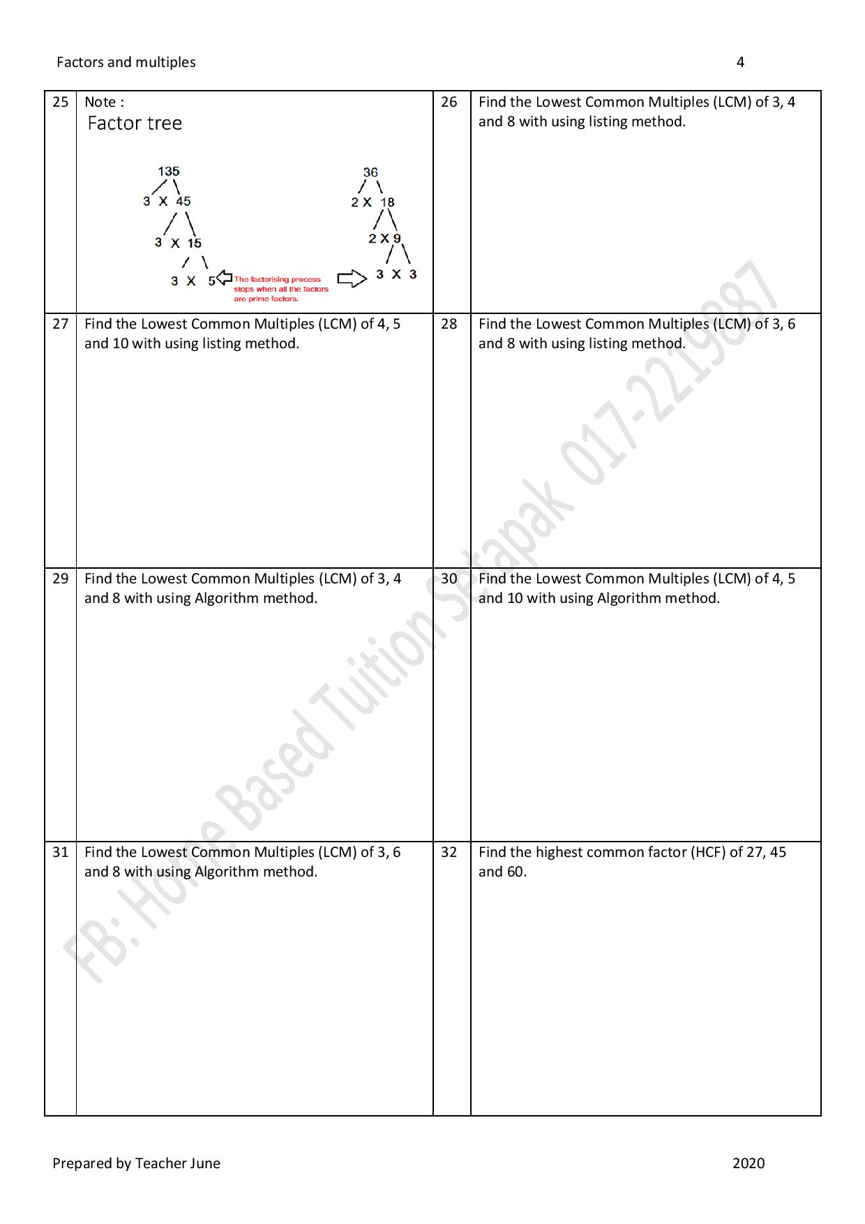 Form 1 Mathematics Factors and Multiples
