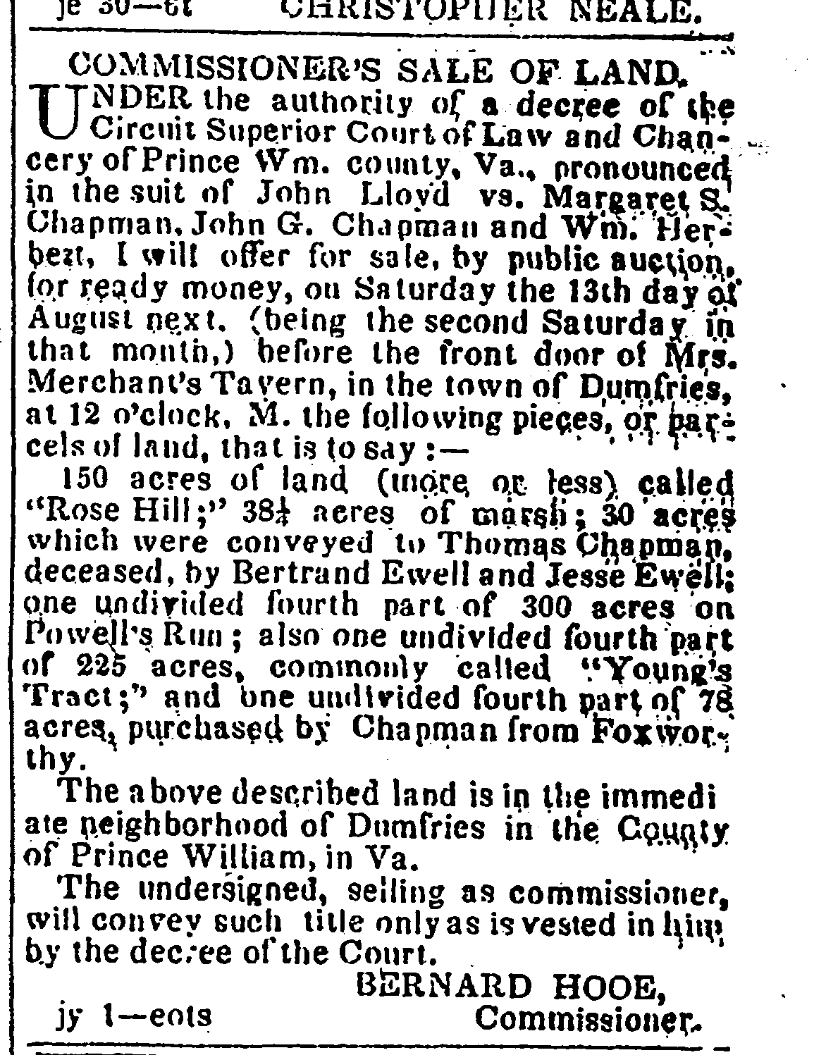 Prince William County Genealogy Newspaper Tidbit Rose Hill