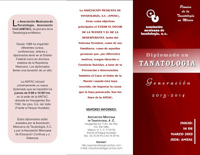 Trítpico del Diplomado en Tanatología 2013 de la Asociación Mexicana de Tanatología.