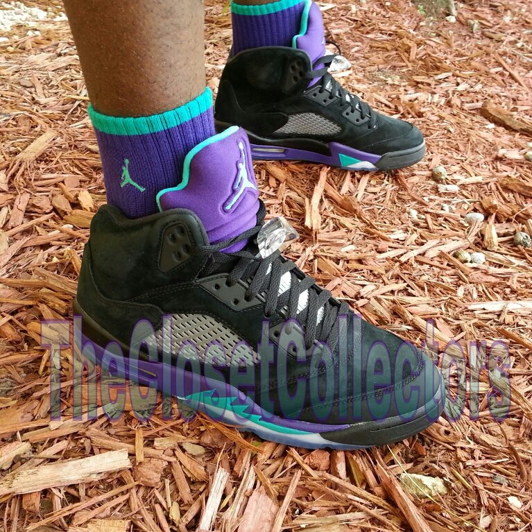 Parallel Outfits The Air Jordan Black Grape V's on Feet