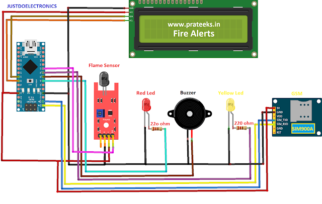 Arduino Fire Alarm System || With 16x2 Lcd