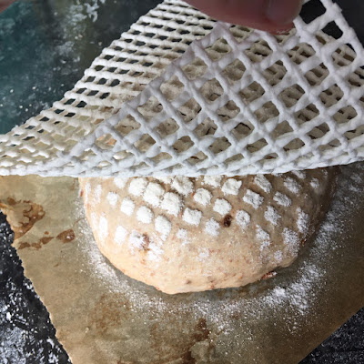 Pattern on bread using fabric as a stencil