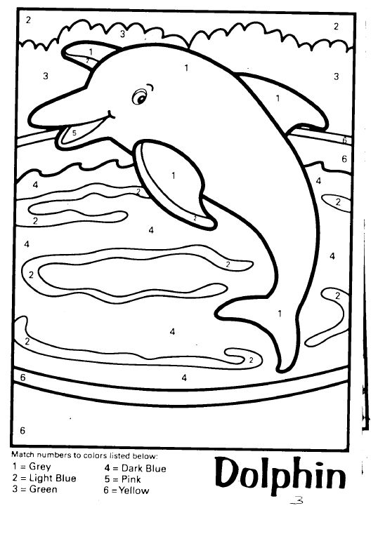 Hình cho bé tô màu theo số chủ đề con cá heo và sóng nước