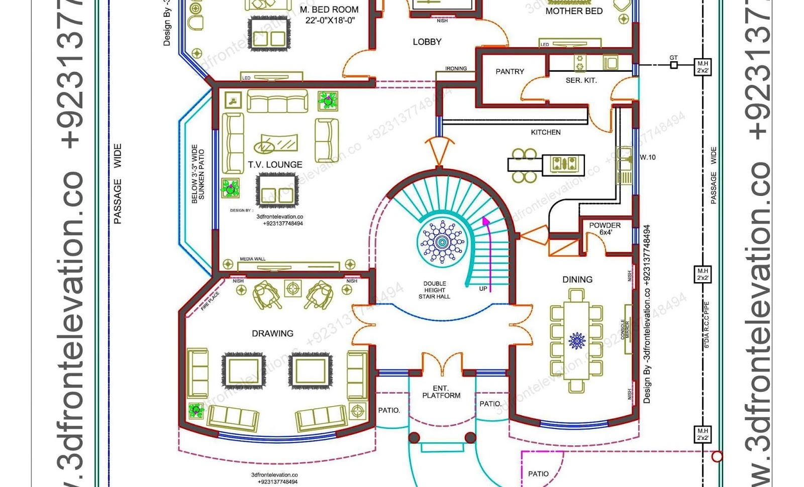 2 KANAL CLASSIAL HOUSE PLAN WITH CENTER DOUBLE HEIGHT STAIR 2 KANAL CLASSIAL HOUSE PLAN WITH CENTER DOUBLE HEIGHT STAIR