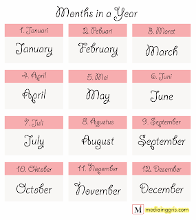 nama nama bulan dalam bahasa Inggris - Months Vocabulary