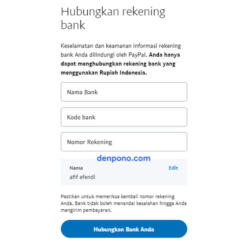 Menghubungkan rekening bank ke paypal