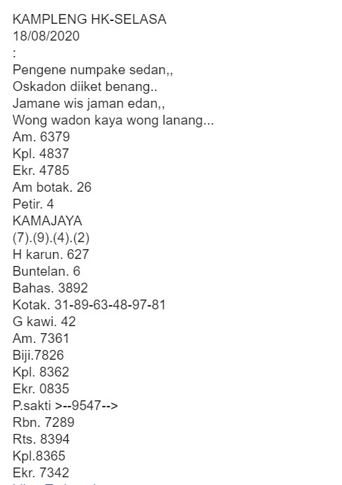 1 New Message Kode Syair Hongkong 18 Agustus 2020 Forum Syair Togel Hongkong Singapura Sydney