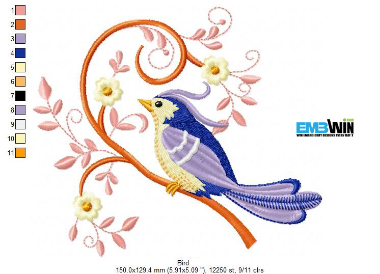 Bird Free Embroidery Design 1218  EMBWIN