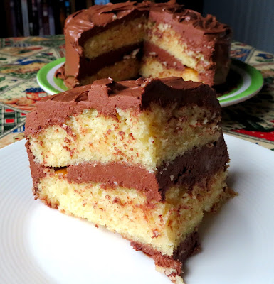 Golden Cake with Chocolate Frosting