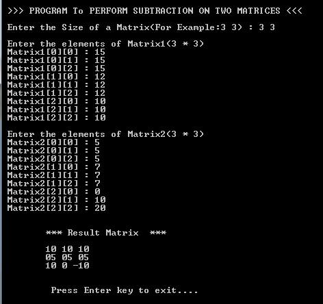 C PROGRAMS BLOG: C PROGRAM TO PERFORM SUBTRACTION ON MATRICES