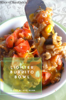 This Lighter Burrito Bowl will help you keep your New Year's Resolution!  The bold Mexican flavors will have you loving this homemade dish 1000x more than any takeout joint! - Slice of Southern