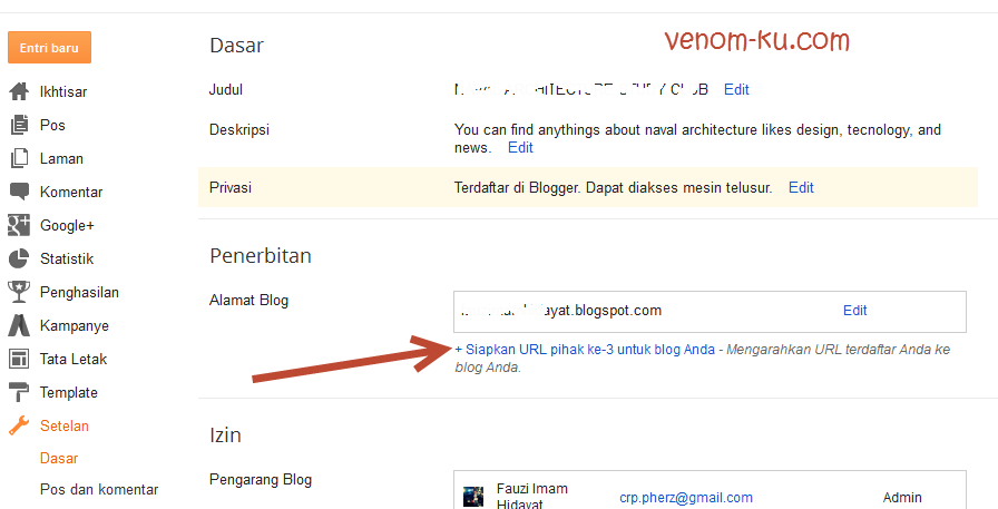 Siapkan URL pihak ke-3 untuk blog anda