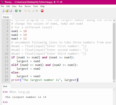 Python program to find the largest among three numbers. - b2apython