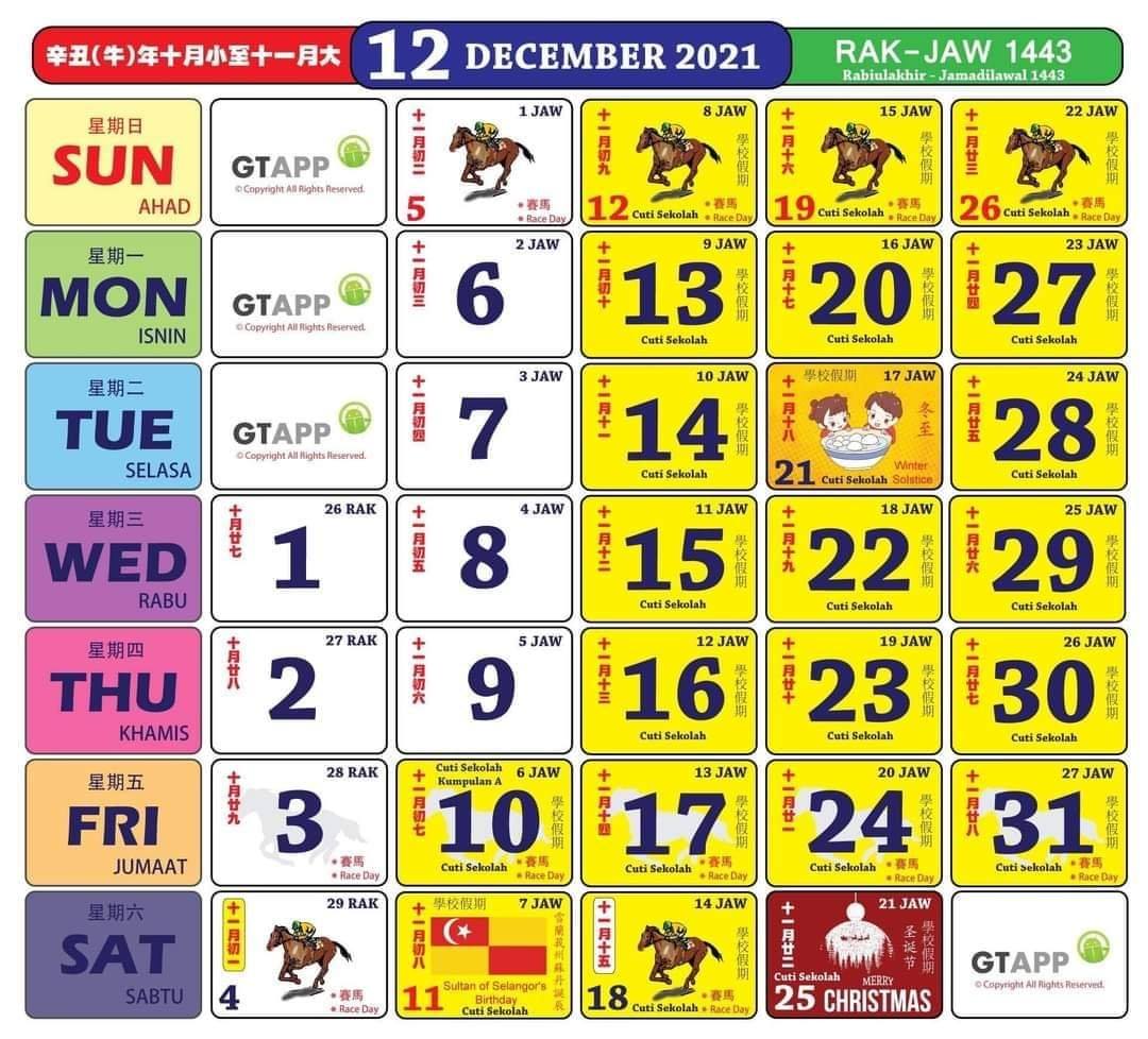 2022 kalender malaysia januari