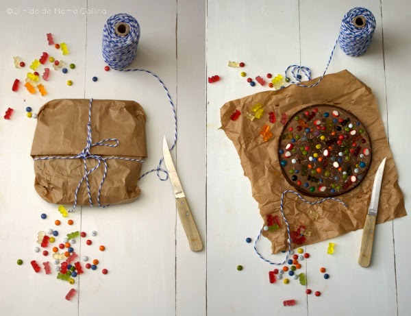 pizza de chocolate y gominolas