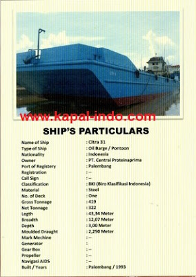 ship particular oil barge bekas, ship particular oil barge citra 31, ship particular kapal oil barge, jual oil barge bekas, jual kapal oil barge kapasitas 1200 KL, pemilik oil barge citra 31, owner oil barge citra 31