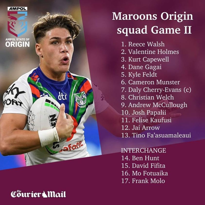Queensland Maroons name team for Game II One Papua New Guinea