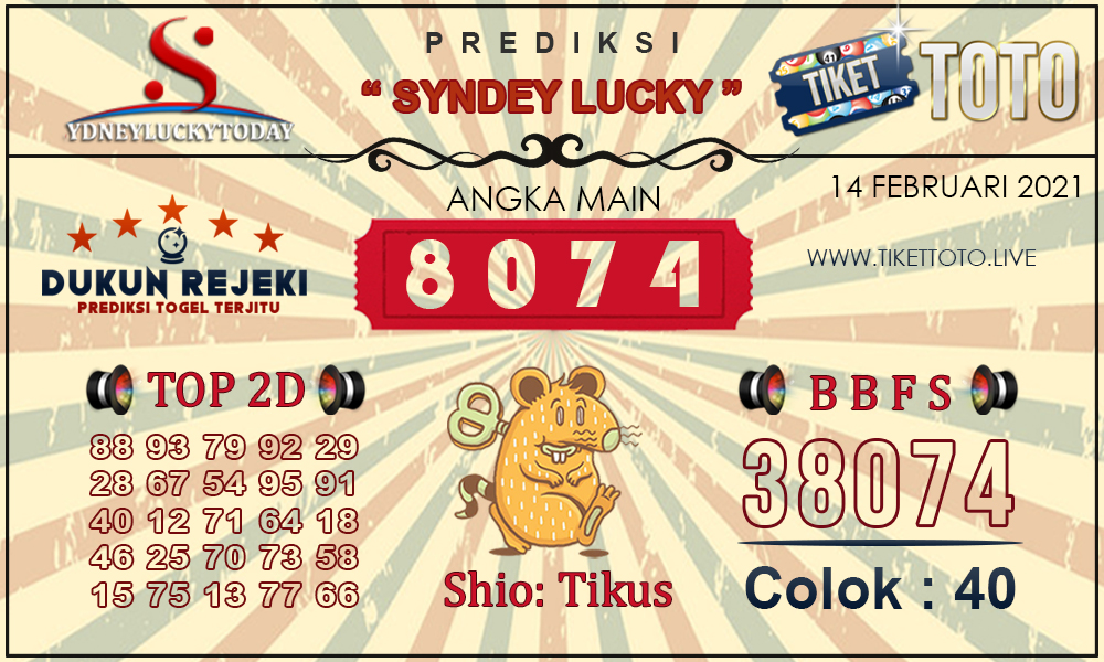 Prediksi Togel SYDNEY LUCKY TIKETTOTO 14 FEBRUARI 2021