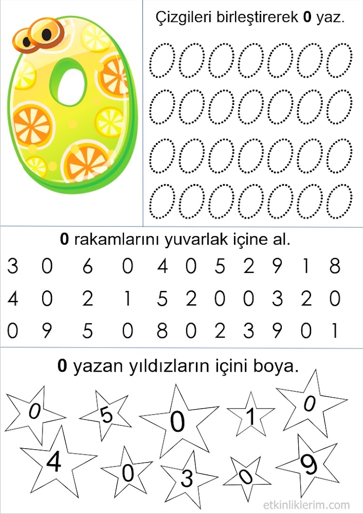 Okul Öncesi 0-9 Arası Rakamlar Çalışma Sayfaları