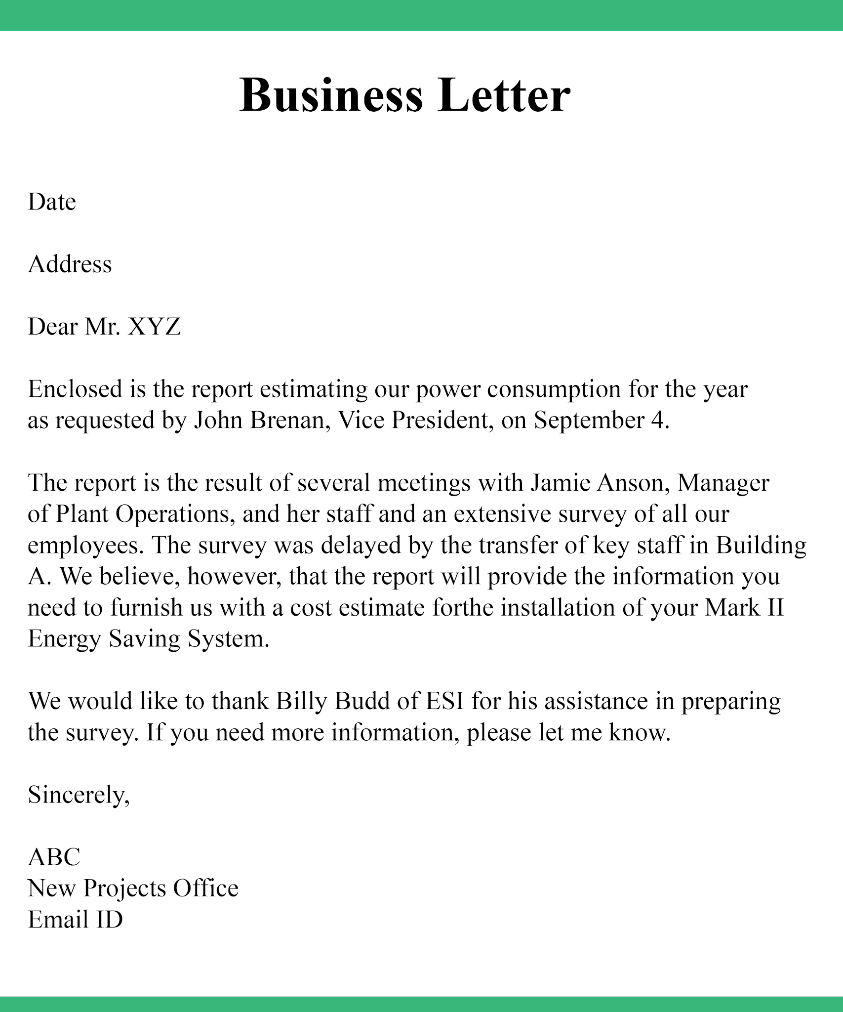 Example Of A Buisness Letter Letter Template