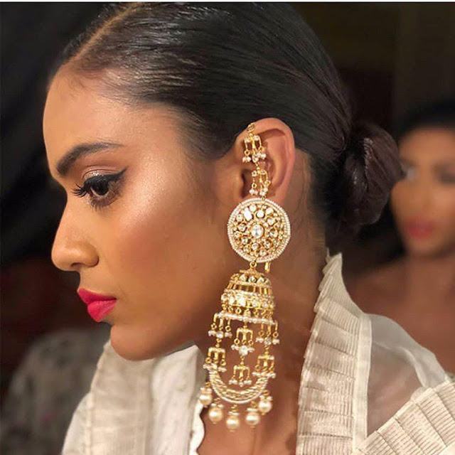 Long ear cuff Jhumkas in polki Long ear cuff Jhumkas in polki