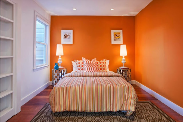 orange two colour combination for bedroom walls