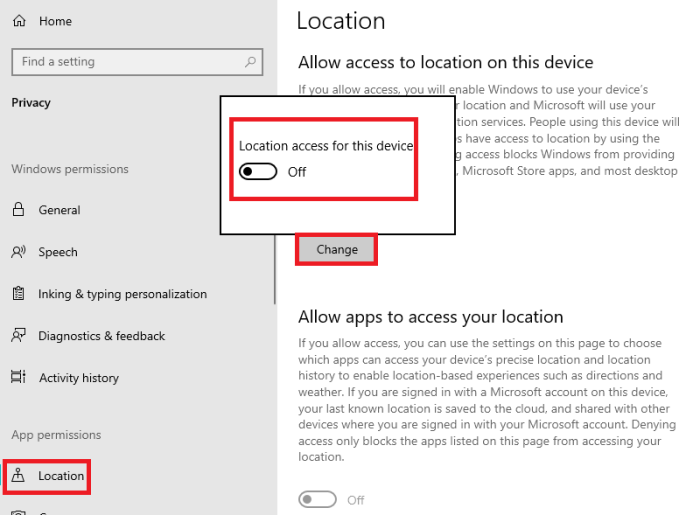 Disable the Location service