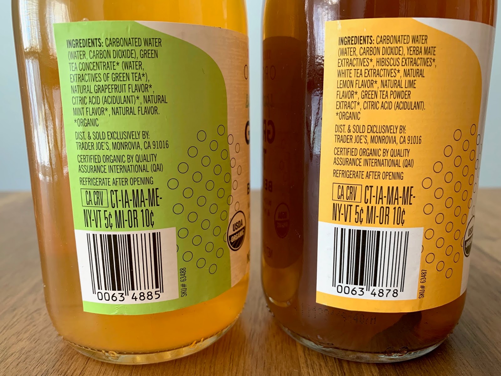 Trader Joe's Organic Sparkling Yerba Mate Beverage and Sparkling Green