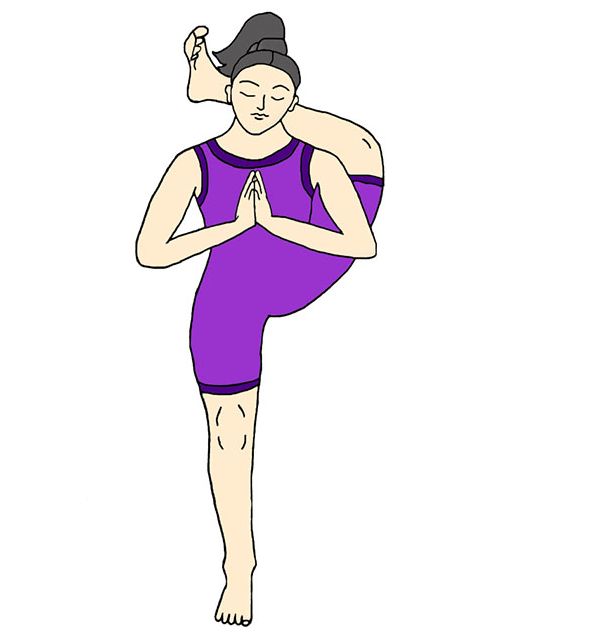 Utthan Eka Pada Sirasana or the standing One Leg behind Head Pose Vazhga Valamudan