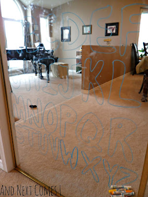 Tracing uppercase letters on mirrors with window markers from And Next Comes L