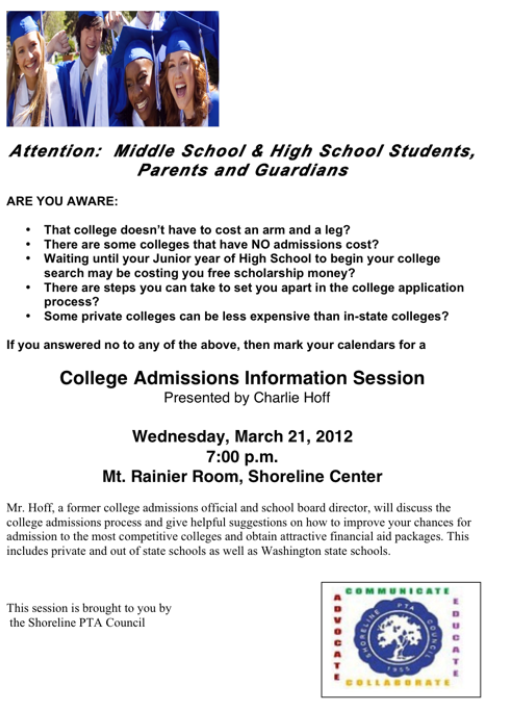 Shoreline Area News College doesn't have to cost an arm and a leg free seminar for middle and