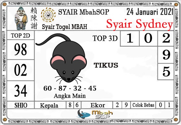 Target Syair Syair Sydney 24 Januari 2021