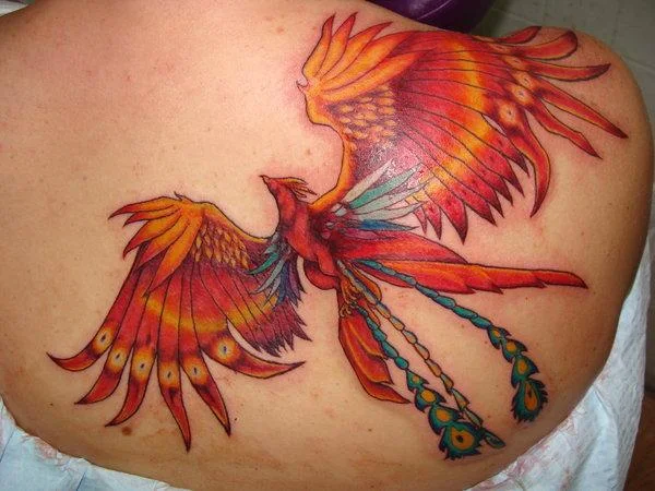 tatuaje de Ave Fenix En Mujer