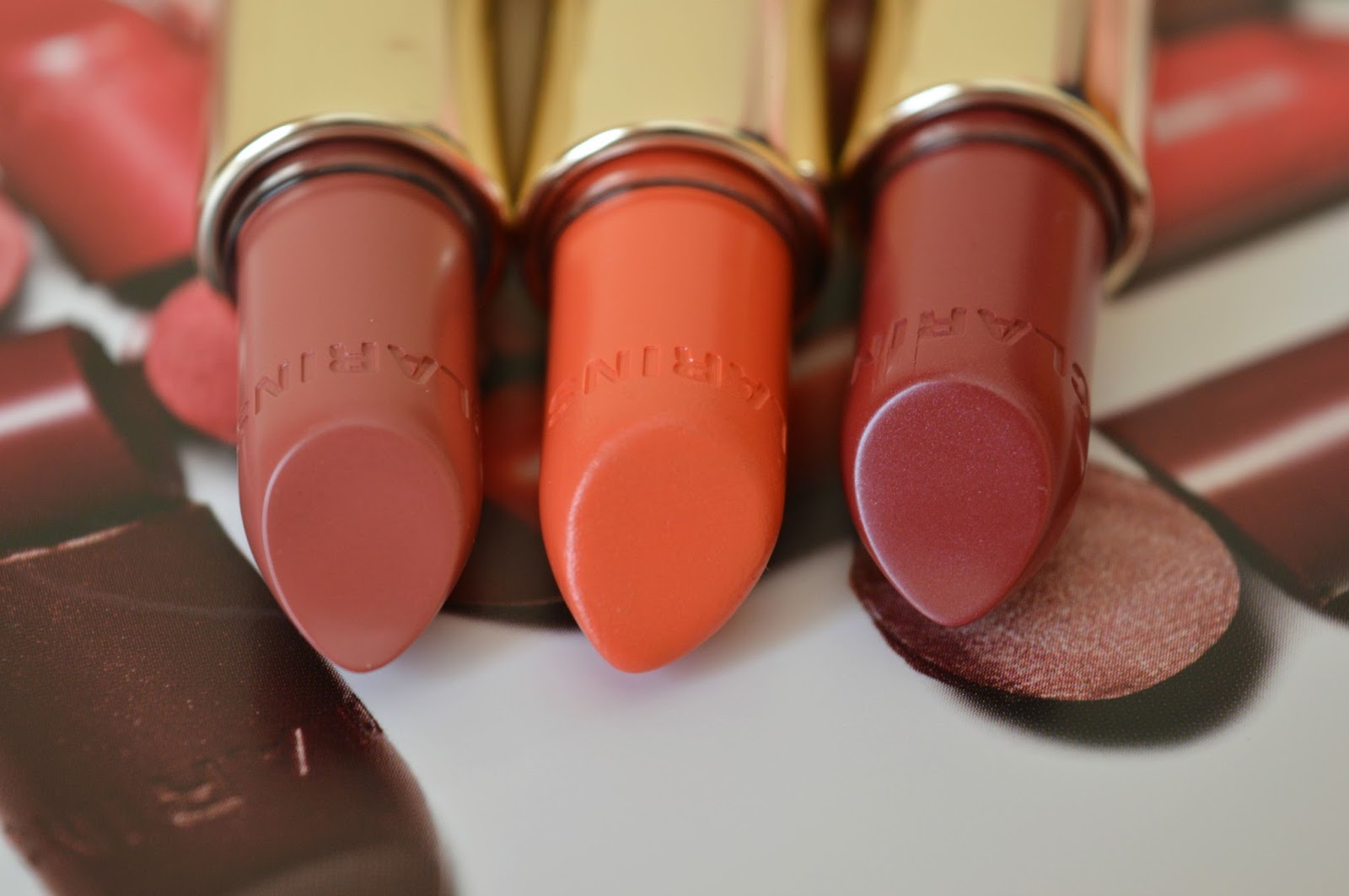 Clarins Joli Rouge Lipsticks Papaya, Soft Berry & Grenadine Lipliner Pencils Nude Fair, Nude