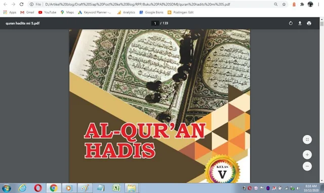 Buku Al-Qur'an Hadis kelas 5 sd/mi sesuai kma 183 tahun 2019