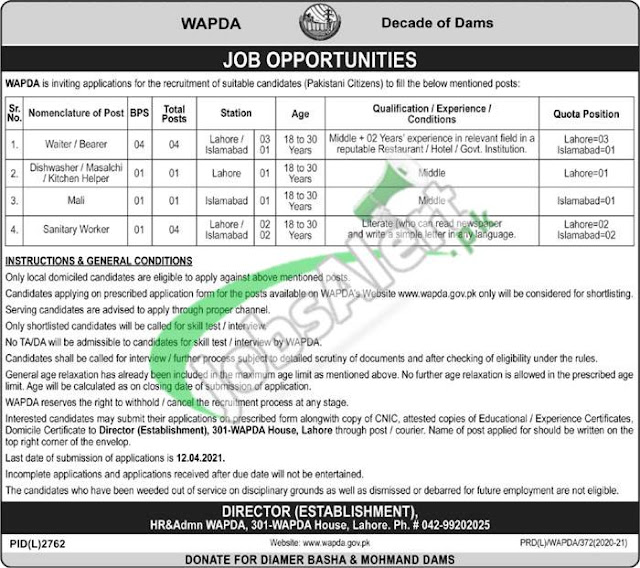 Jobs in WAPDA april 2021 Latest job in Punjab Water & Power Development Authority Jobs in WAPDA april 2021 Latest job in Punjab Water & Power Development Authority