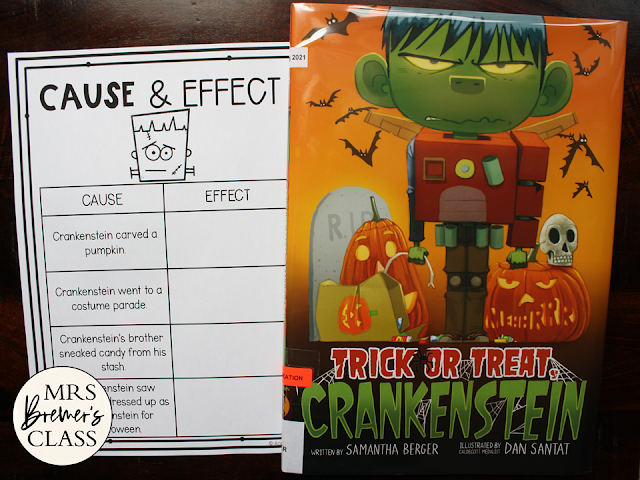Trick or Treat Crankenstein book activities unit with literacy companion activities, class book, and craftivity Kindergarten First Grade