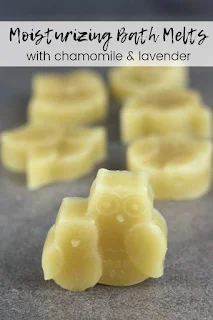 These lavender and chamomile bath melts are made with an emulsifier, so they mix with the water.  This dry skin diy will help soothe and moisturize and are made for dry skin.  Diy skin products like this make great diy dry skin remedies.  This is like a diy dry skin lotion that you use in the bath.  #bathmelts #diybeauty #dryskin #lavender #chamomile #herbalremedies #essentialoils