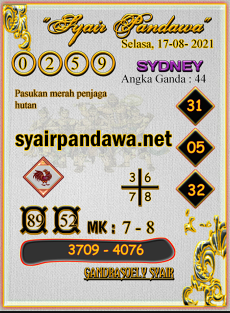 Syair Pandawa Sydney Rabu 18-08-2021
