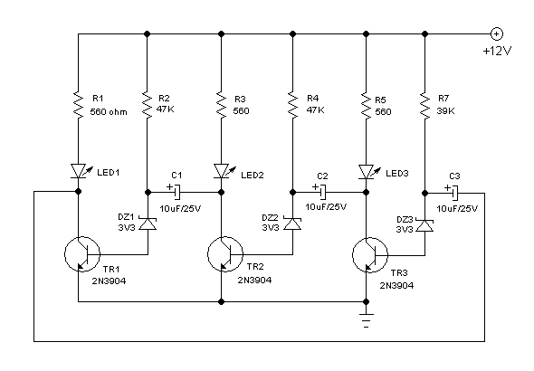 sirkitelektronika Rangkaian Running LED  3 Transistor