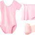 STELLE Girls Short Sleeve Ballet Leotard Combo with Dance Skirt and Dance Tight