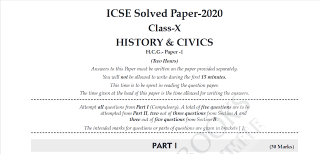 ICSE Class 10 History and Civics Best Solved Paper 2020 PDF | topperbhai.com