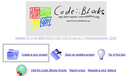 Screen shot of New project codeblock