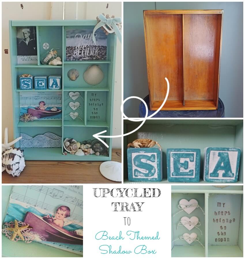 Upcycled Divided Tray to Beach Themed Shadow Box