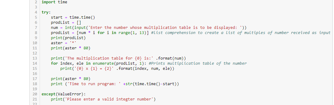 Python Program to Create Mathematical Table of an Integer