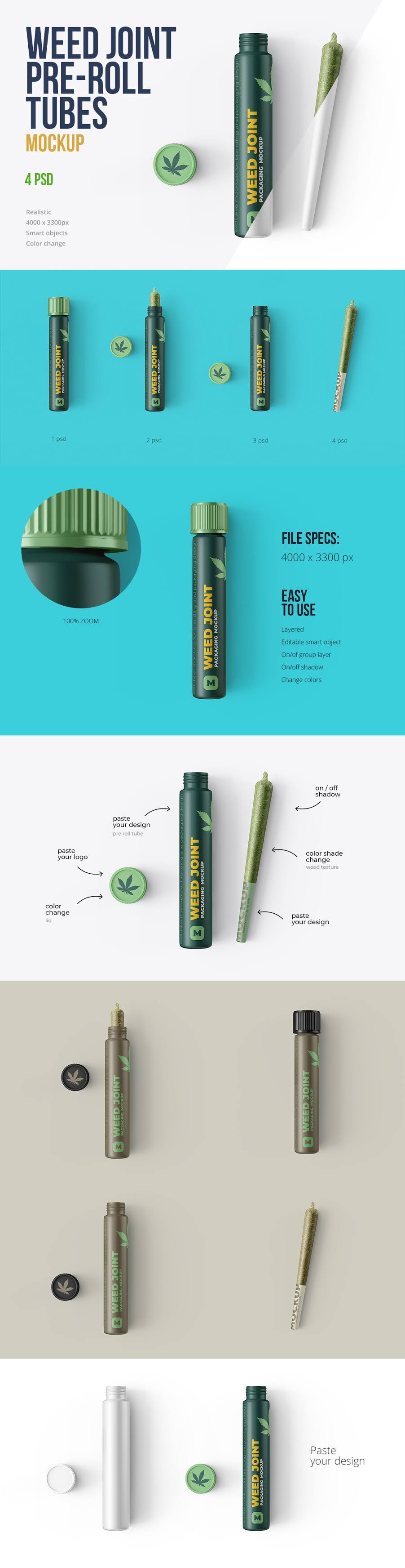 Weed Joint Pre-Roll Tubes 4 PSD
